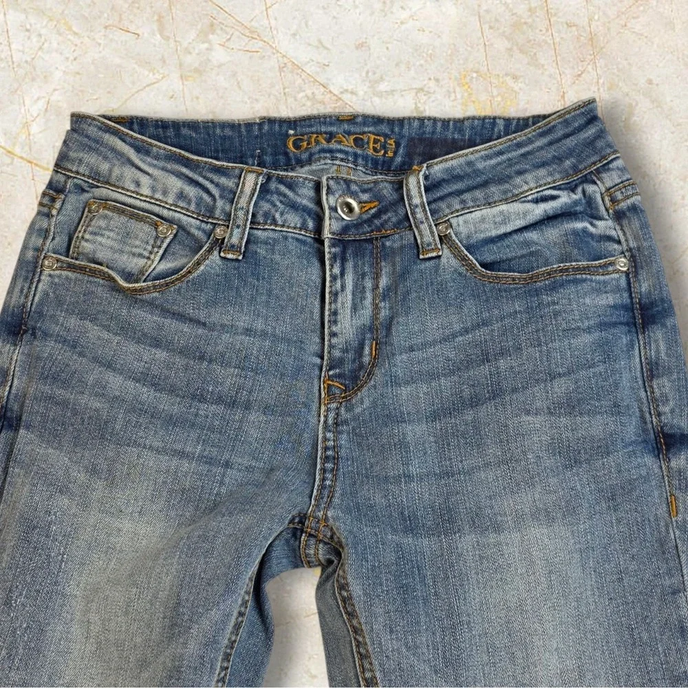 Grace In LA Jeans Size 25 Bootcut Blue Denim Stretch Embroidered Cowgirl Western